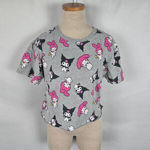 Sanrio Kuromi & My Melody T-Shirt Women's M Gray Graphic All Over Print Cut Off